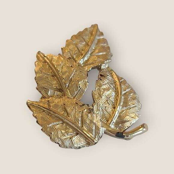 Vintage Gold Tone Textured Multi Leaf Pin Brooch Estate - Picture 5 of 7